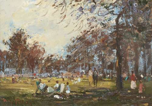 Roy Petley, British b.1950 - Afternoon in the park; oil on p...