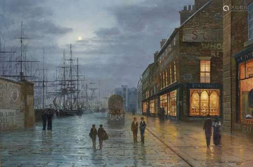 Michael Matthews, British 1933-1995 - Dockside by Moonlight;...