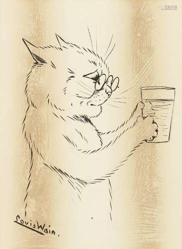 Louis Wain, British 1860-1939 - Purely Teetotal; ink and pen...