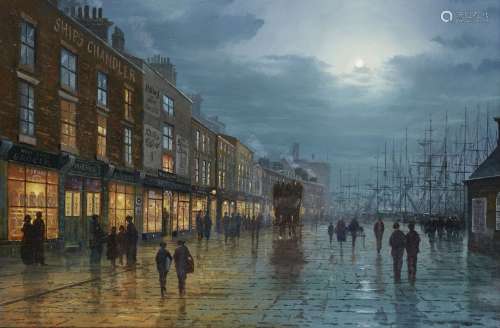 Michael Matthews, British 1933-1995 - Docks by Moonlight; oi...