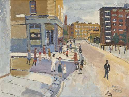 Fred Yates, British 1922-2008 - Figures on a Street Corner; ...