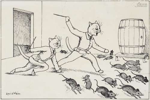 Louis Wain, British 1860-1939 - Cats and Mice; ink on paper,...