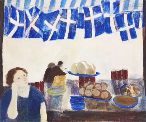 Tessa Newcomb, British b.1955 - The Tea room, 1985; oil on b...