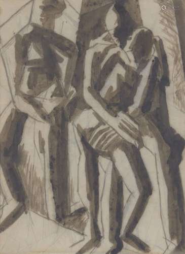 David Bomberg, British 1890-1957 - Embrace, 1919; ink, wash ...