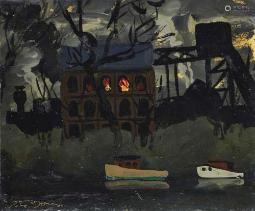 Peter Jones, British 1917-2008 - Wartime scene, c.1940s; gou...