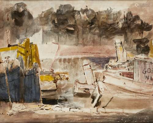 David Tindle RA, British b.1932 - Barges on Lagoon, 1953; pe...