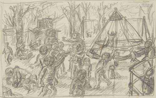 John Lessore, b.1939 - Playground; pencil on paper, signed l...