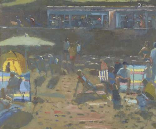 Bo Hilton, British b.1961 – Beach at Sennen; oil on canvas, ...