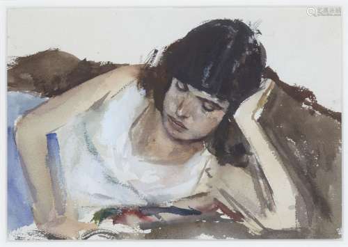 John Pearce, British b.1942 - Girl Reading; watercolour on p...