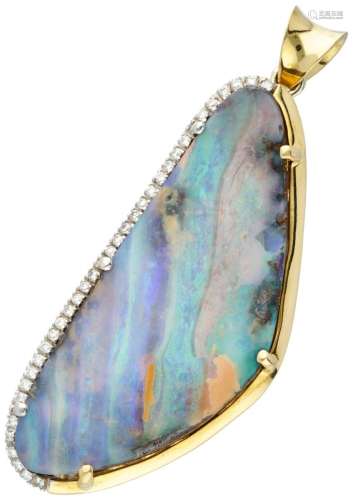 Pendant with a natural boulder opal and approx. 0.35 ct. dia...