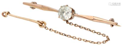 14K. Rose gold antique solitaire brooch set with approx. 0.8...