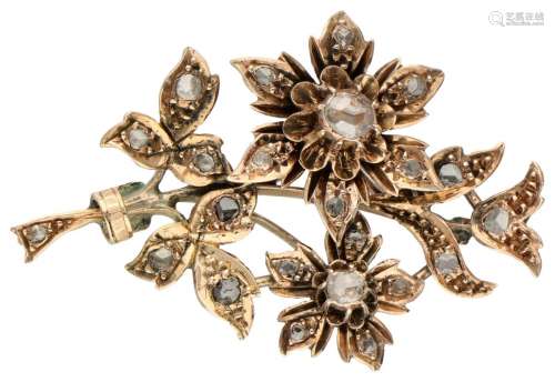 14K. Rose gold antique flower bouquet pendant set with rose ...