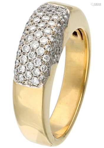 18K. Yellow gold pavé ring set with approx. 0.40 ct. diamond...