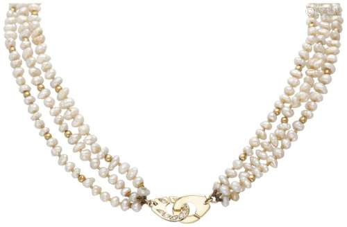 Freshwater pearl necklace with 18K. yellow gold details set ...