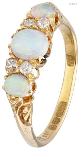 18K. Yellow gold ring set with approx. 0.75 ct. welo opal an...
