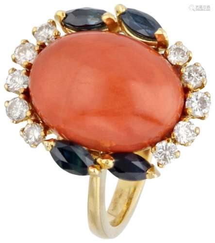 14K. Yellow gold vintage ring set with approx. 5.69 ct. red ...