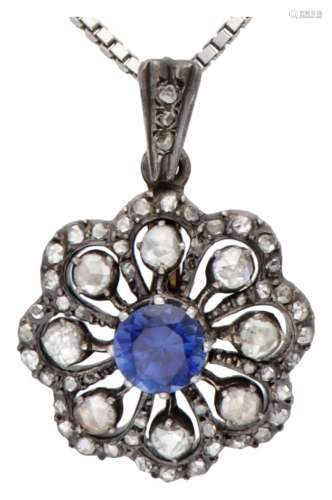 14K. White gold necklace and silver/gold flower-shaped penda...