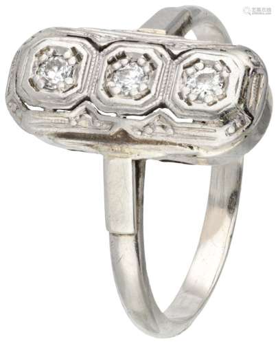 14K. White gold Art Deco princess ring set with approx. 0.09...