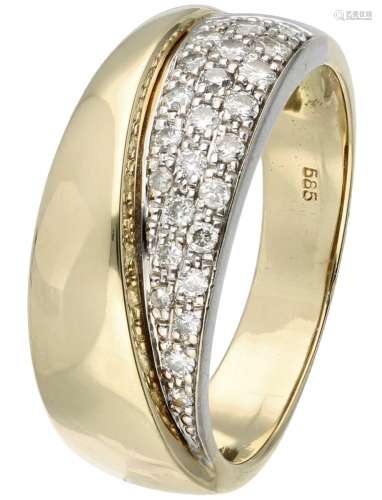 14K. Yellow gold band ring set with approx. 0.31 ct. diamond...