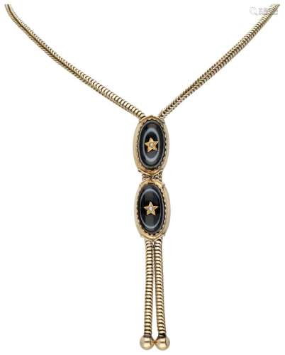 18K. Yellow gold French antique necklace with two oval slide...
