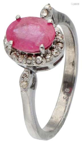 Silver shoulder ring set with approx. 1.54 ct. ruby and rose...