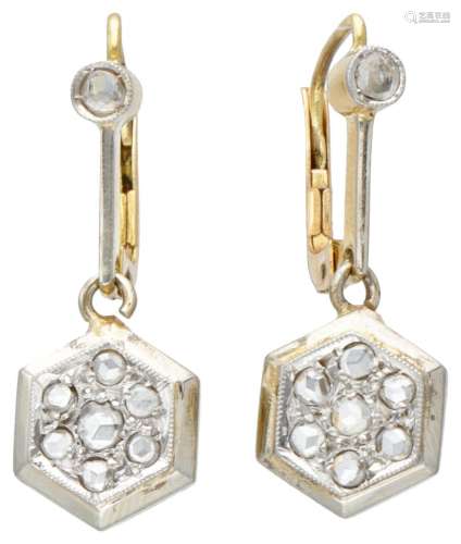 14K. Bicolor gold earrings set with rose cut diamond.