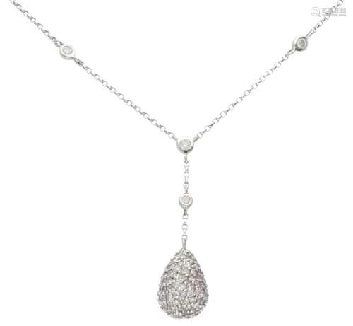 18K. White gold necklace with a teardrop-shaped pendant and ...