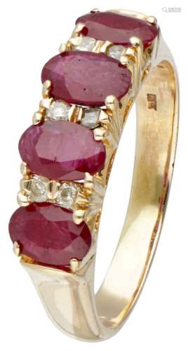 14K. Yellow gold ring set with approx. 1.16 ct. natural ruby...