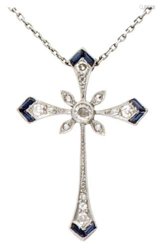 BLA 10K. White gold necklace with cross-shaped Art Deco pend...