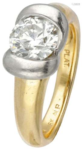 18K. Yellow gold solitaire ring set with approx. 1.40 ct. di...