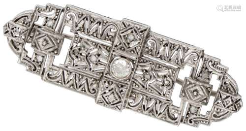 Silver openwork Art Deco brooch set with ca. 0.20 ct. diamon...