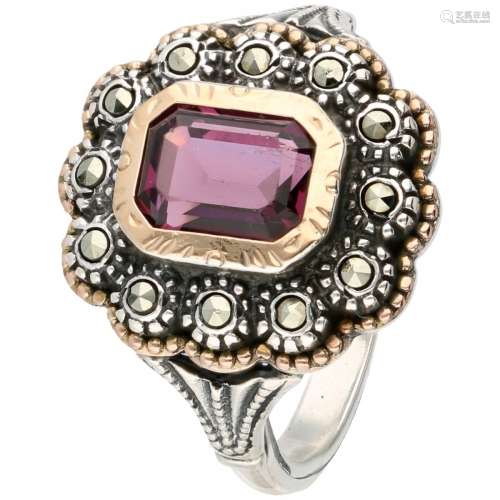 Silver vintage ring set with amethyst and marcasite - 835/10...