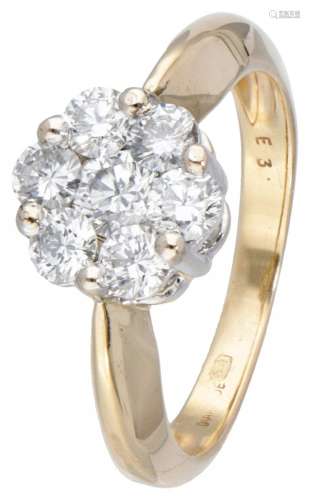 14K. Bicolor gold Diamonde rosette ring set with approx. 0.8...