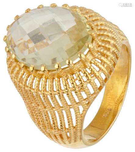 Gold plated silver ring set with approx. 5.98 ct. lemon quar...