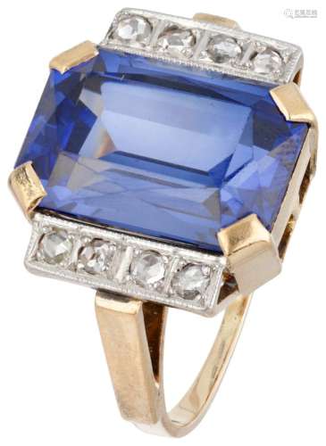 14K. Yellow gold retro ring set with approx. 7.96 ct. synthe...