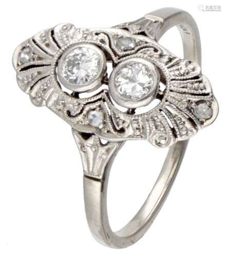 BLA. 10K. White gold openwork Art Deco ring with approx. 0.2...