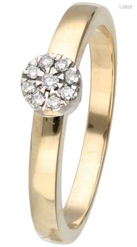 14K. Yellow gold rosette ring set with approx. 0.09 ct. diam...