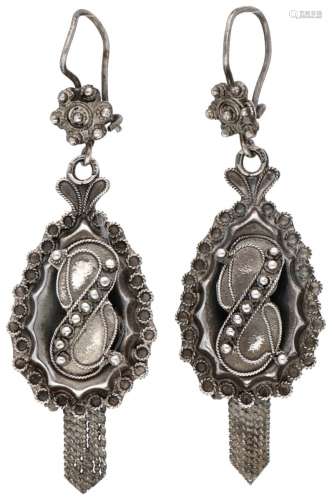 Silver antique earrings with cantille work and knot / cord d...