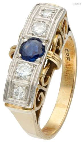14K. Bicolor gold tank ring set with approx. 0.24 ct. diamon...