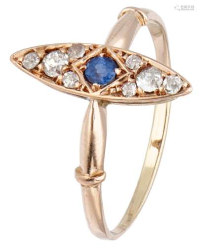 14K. Rose gold marquis ring set with approx. 0.12 ct. diamon...