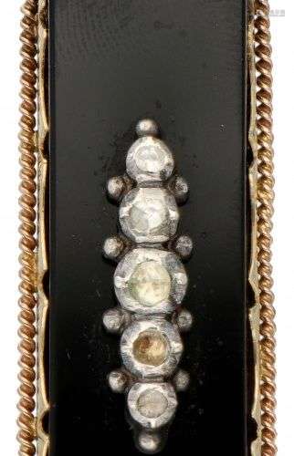 14K. Yellow gold pendant set with rose cut diamonds and onyx...