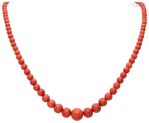 Vintage single strand red coral necklace with a 14K. yellow ...