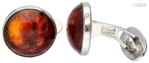 Silver N.E. From vintage cufflinks set with amber - 925/1000...