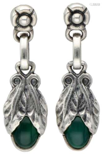 Silver Georg Jensen earrings of the year 2008, set with gree...
