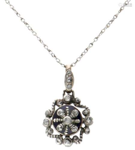 Antique 14K. white gold necklace and pendant set with diamon...