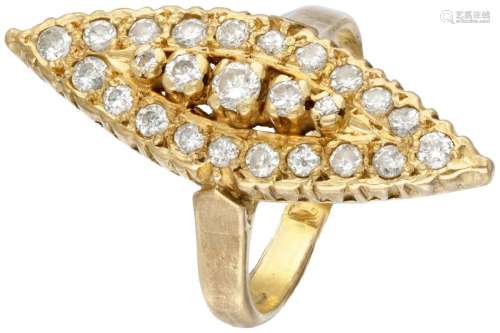 20K. Yellow gold vintage marquis ring set with approx. 0.81 ...