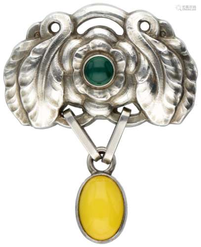 Silver Georg Jensen brooch of the year 2008, set with yellow...
