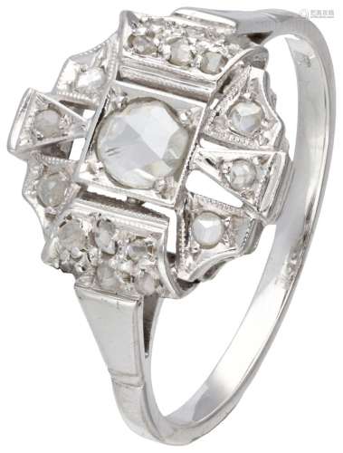 18K. White gold Art Deco ring set with rose cut diamonds.