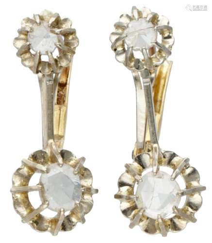 14K. Bicolor gold antique earrings set with rose cut diamond...