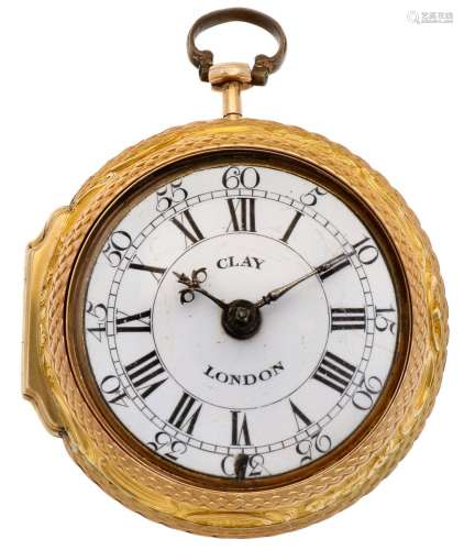 Pocket watch gold, verge escapement 'Clay, London' - Men's p...